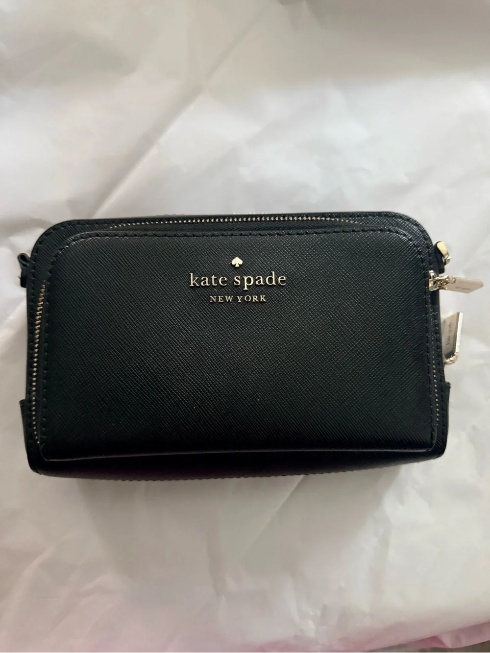 kate spade Black Saffiano cross body bag with Gold Logo